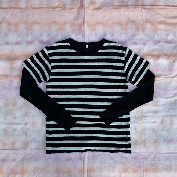 R13 Black & Ecru Stripe Double Thermal Tee - Picture 2 of 11